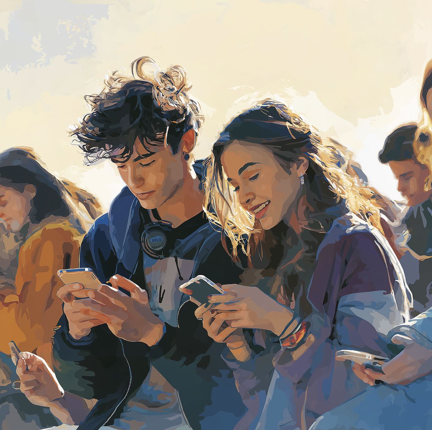 Friends who met through apps meeting each other in real life.