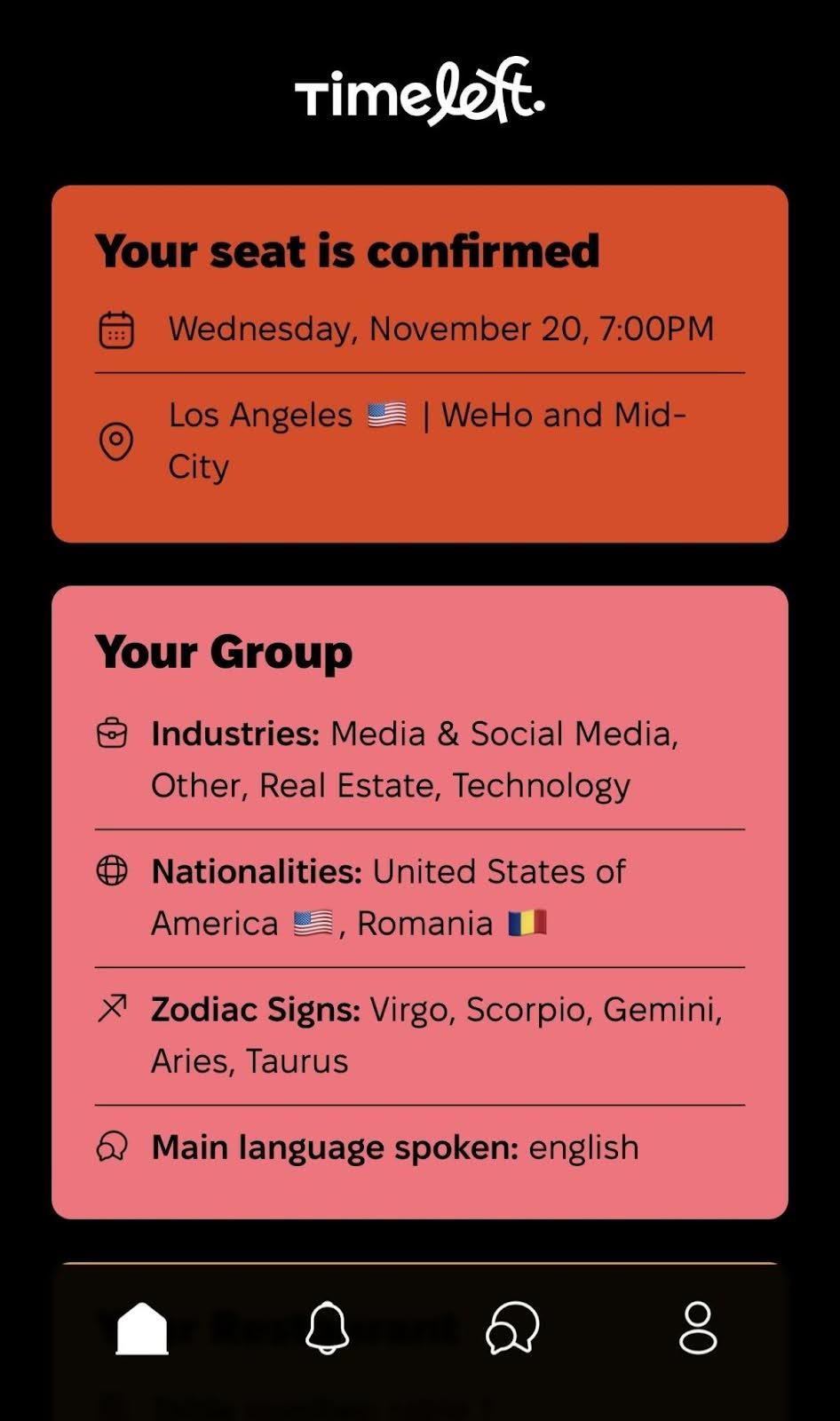 Timeleft app dinner matching screenshot