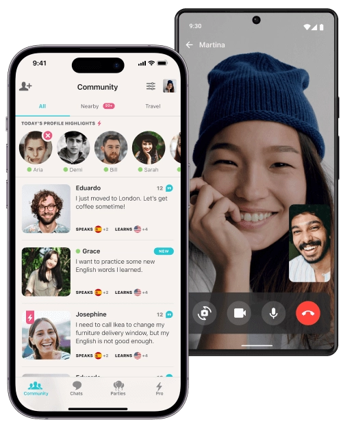 Tandem app screenshots.